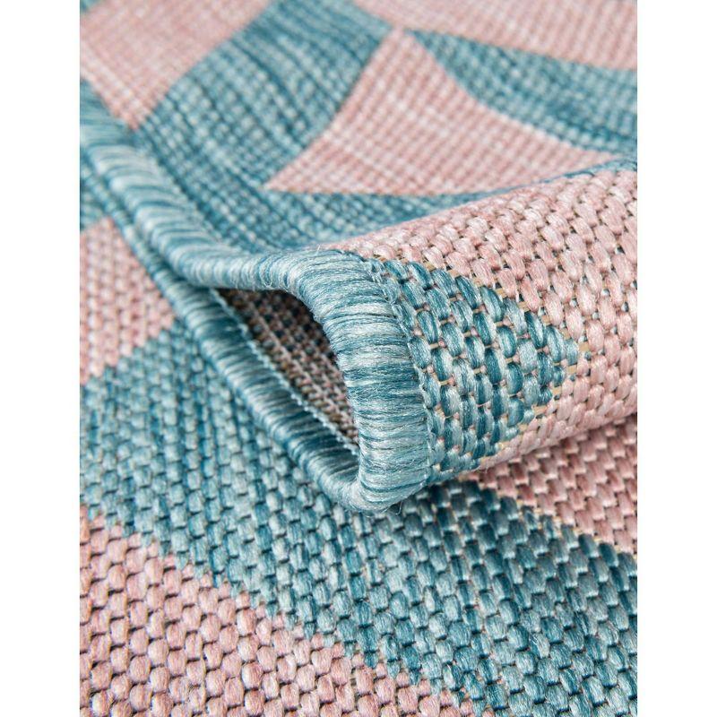 Pink and Aqua Geometric 4' x 6' Synthetic Outdoor Rug