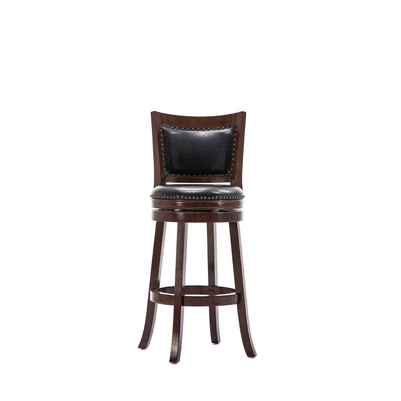 Cappuccino Wood and Leather Swivel Barstool with Nailhead Trim