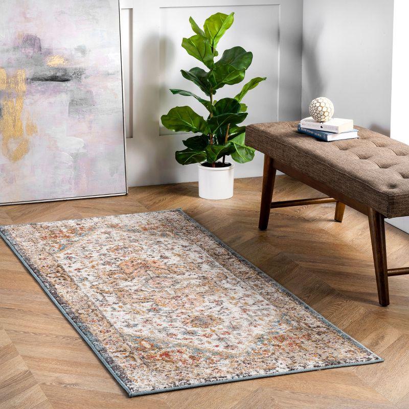 Nuloom 2x10 Justine Vintage Medallion Indoor Area Rug, Beige, Faded Persian Design, Stain Resistant, BedroomLiving Room, Kitchen,