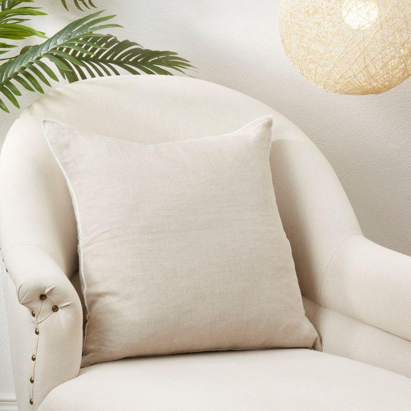 Saro Lifestyle Stonewashed Stitched Edge Poly Filled Throw Pillow, Natural , 20"x20"