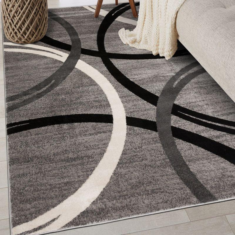 World Rug Gallery Contemporary Abstract Circles Design Gray 5'3" x 7'3" Area Rug