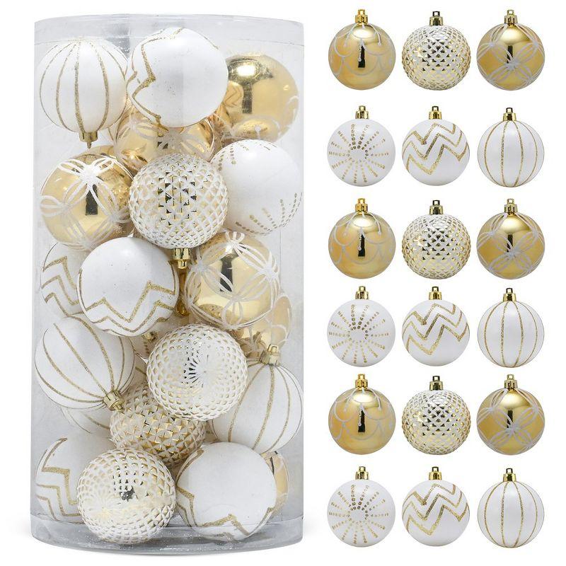 Gold and White Shatterproof Plastic Christmas Ball Ornaments Set