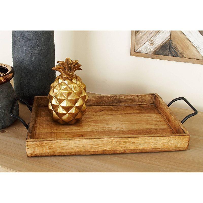 Rustic Brown Mango Wood Rectangular Tray Set with Slot Handles