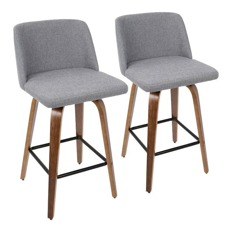 Walnut & Gray Mid-Century Modern Swivel Counter Stool, Set of 2