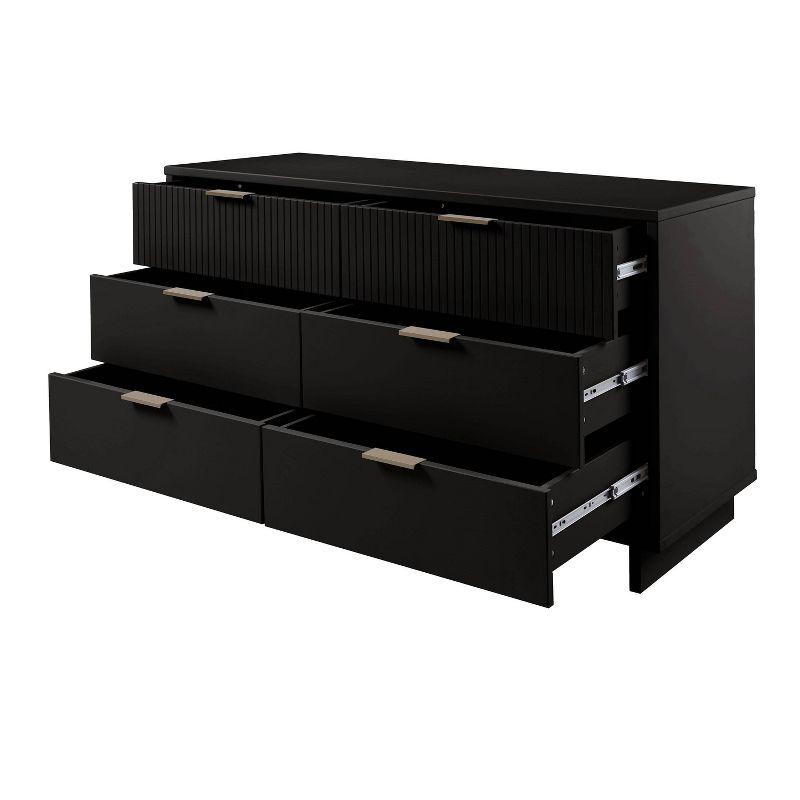 Granville Modern 6 Drawer Double Wide Dresser Black - Manhattan Comfort: Bedroom Storage, Soft Close