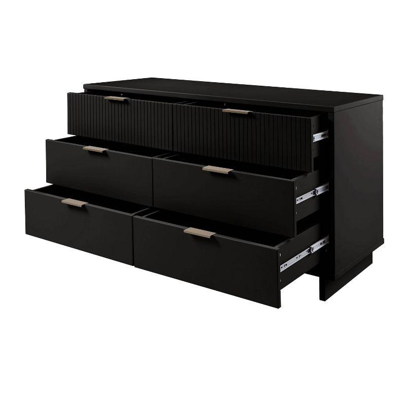 Granville Glam 6-Drawer Vertical Dresser in Black with Ribbed Detail