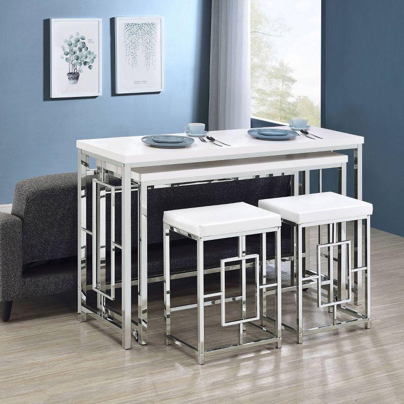 Modern Chrome and White 4-Piece Counter Height Dining Set