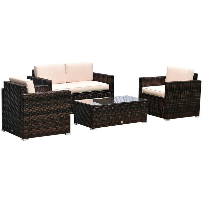 Rattan Wicker 4-Person Patio Set with Cushioned Chairs & Glass Table