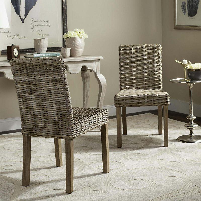 Natural Rattan and Mango Wood Dining Side Chair Set