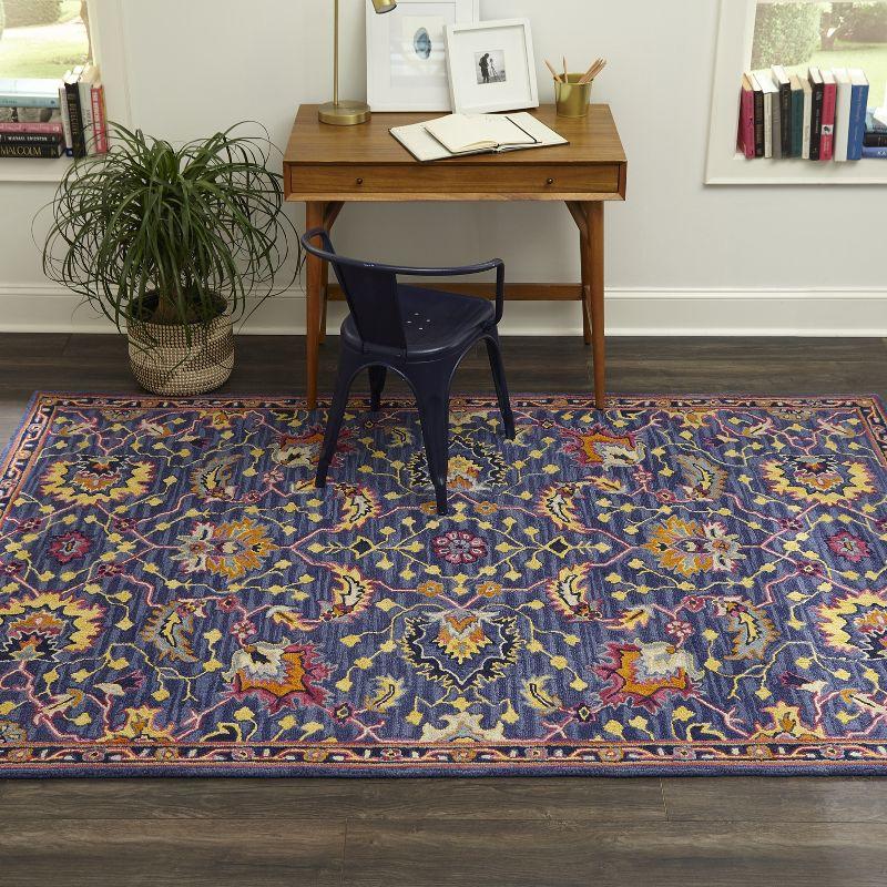 2'3"x7'10" Ibiza Oscar Runner Rug Blue - Momeni: Wool Floral Area Rug, Traditional Tufted Indoor Runner