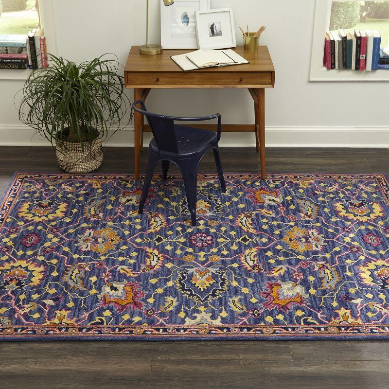 Blue Handmade Wool Tufted Floral 5' x 8' Rug