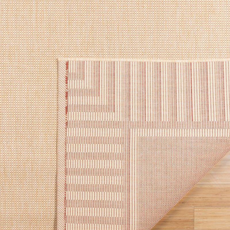 Paseo Kiano Modern Stripe Border Red Beige Polypropylene Flatweave Indoor/ Outdoor Area Rug