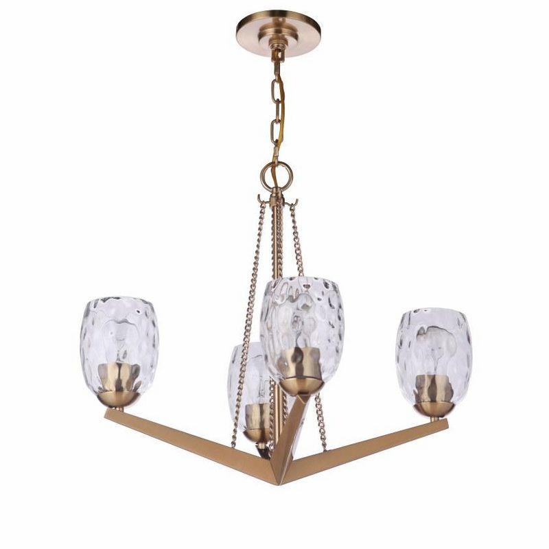 Satin Brass and Crystal 4-Light Chandelier with Water Glass Shades