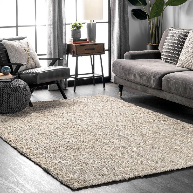nuLOOM Ashli Solid Farmhouse Jute Area Rug, 3' x 5', Off White