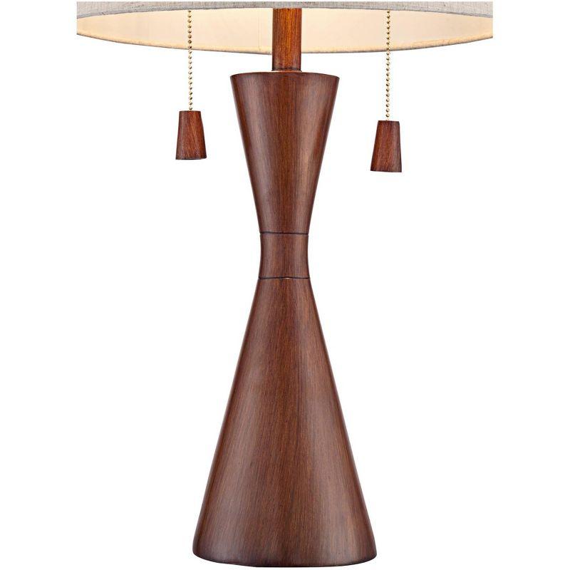 360 Lighting Omar Modern Table Lamp 28 3/4" Tall Warm Brown Wood Hourglass Oatmeal Fabric Drum Shade for Bedroom Living Room Bedside Nightstand Office