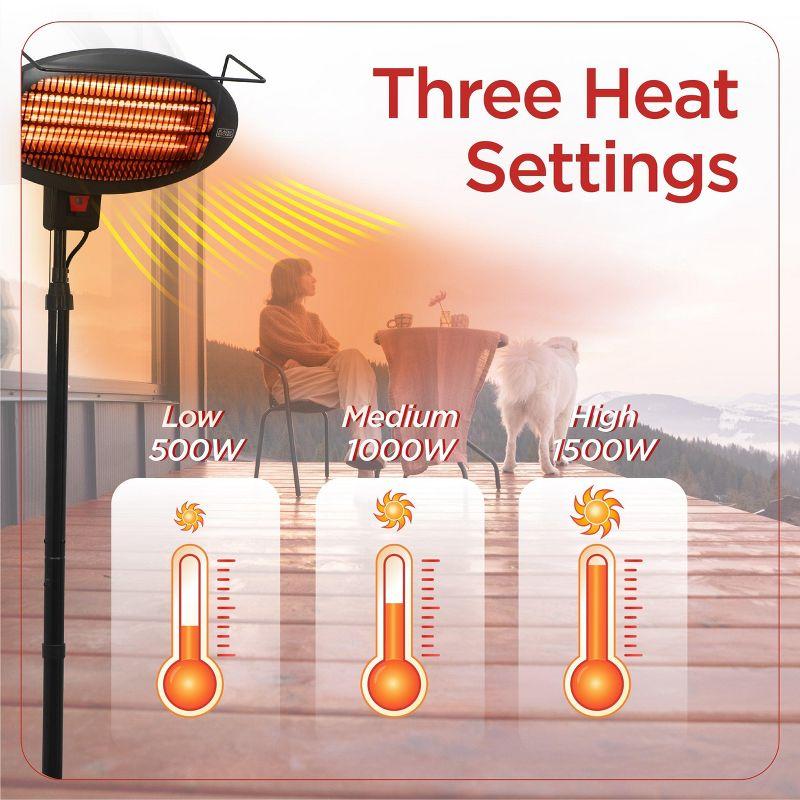 BLACK+DECKER Patio Floor Electric Heater, Patio Heater Stand for Outdoors with 3 Heat Settings