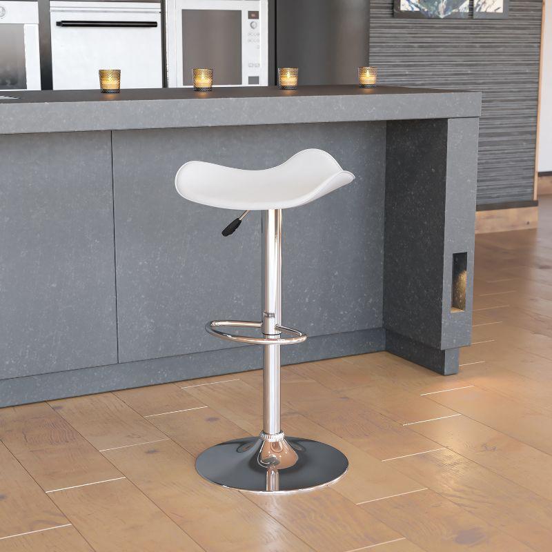 White Adjustable Height Swivel Barstool with Chrome Base