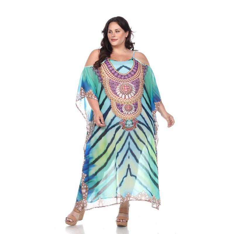 Women's Plus Size Sheer Caftan Maxi Dress Green One Size Fits Most Plus - White Mark