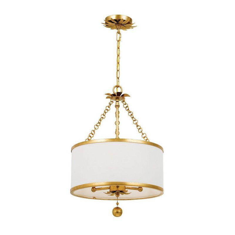 Antique Gold Silk Shade 3-Light Chandelier