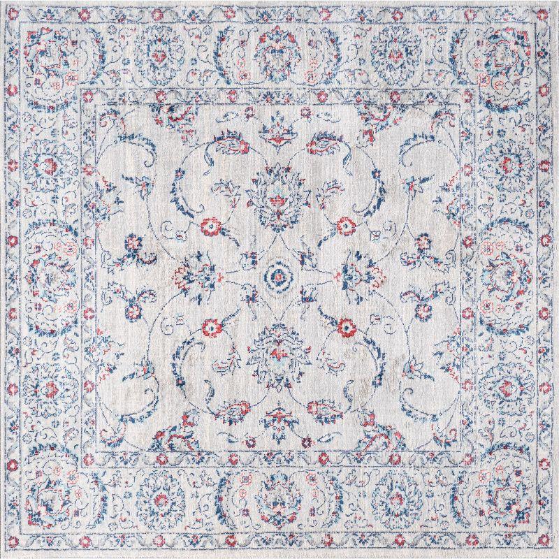5'x5' Modern Persian Vintage Medallion Area Rug, Light Grey/Red - JONATHAN Y