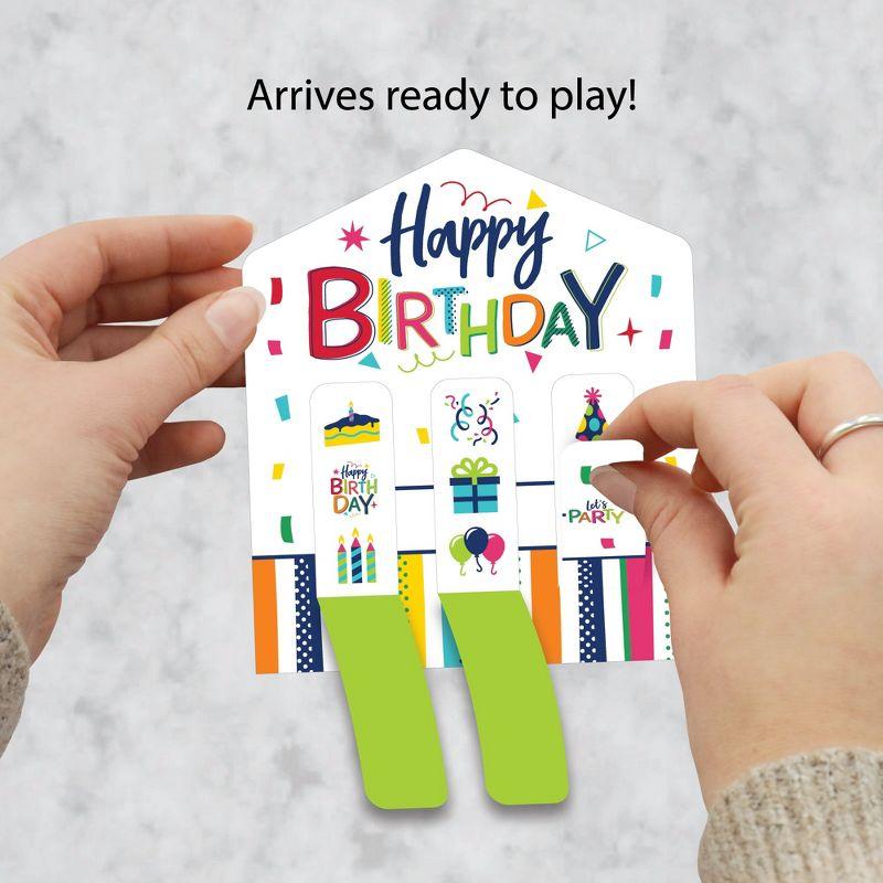 Big Dot of Happiness Cheerful Happy Birthday - Colorful Birthday Party Game Pickle Cards - Pull Tabs 3-in-a-Row - Set of 12