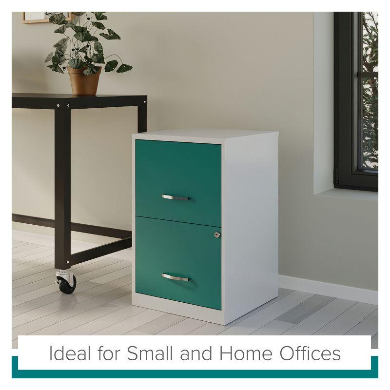 Space Solutions 18" Deep Letter Width 2-Tone Vertical File Cabinet White & Teal: Steel Office File Organizer, 2 Drawers