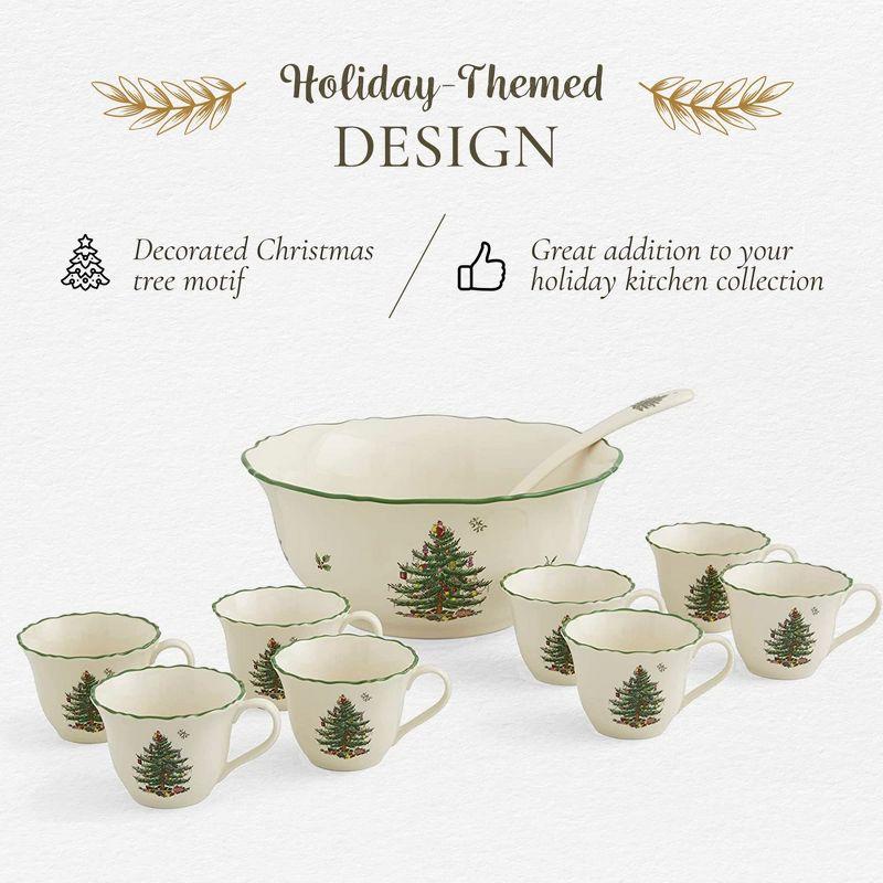 Spode Christmas Tree 10 Pc Punch Bowl W/Cups&Ladle