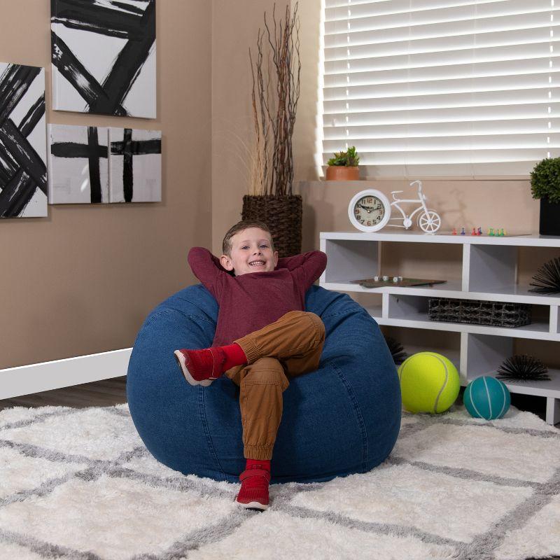 Emma and Oliver Small Denim Refillable Bean Bag Chair for Kids and Teens