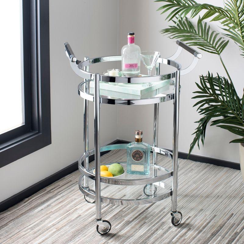 Sienna 2 Tier Round Bar Cart - BCT8001C - Chrome/Glass - Safavieh