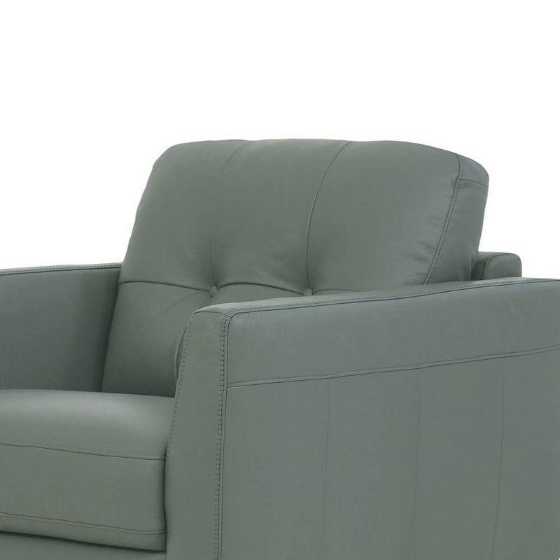 35" Radwan Chair Pesto Green Leather - Acme Furniture: Button-Tufted, Wood Legs, No Assembly Required