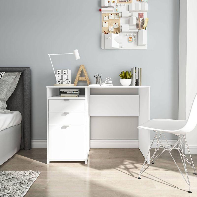 Cambridge 3 Drawer Writing Desk with Shelf White - Polifurniture: Compact Home Office, Modern Style, File Storage