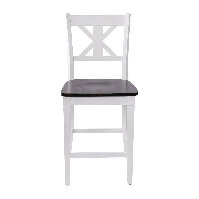 Merrick Lane Set of Two Solid Wood Modern Farmhouse Counter Height Dining Stool in Antique White Wash Finish