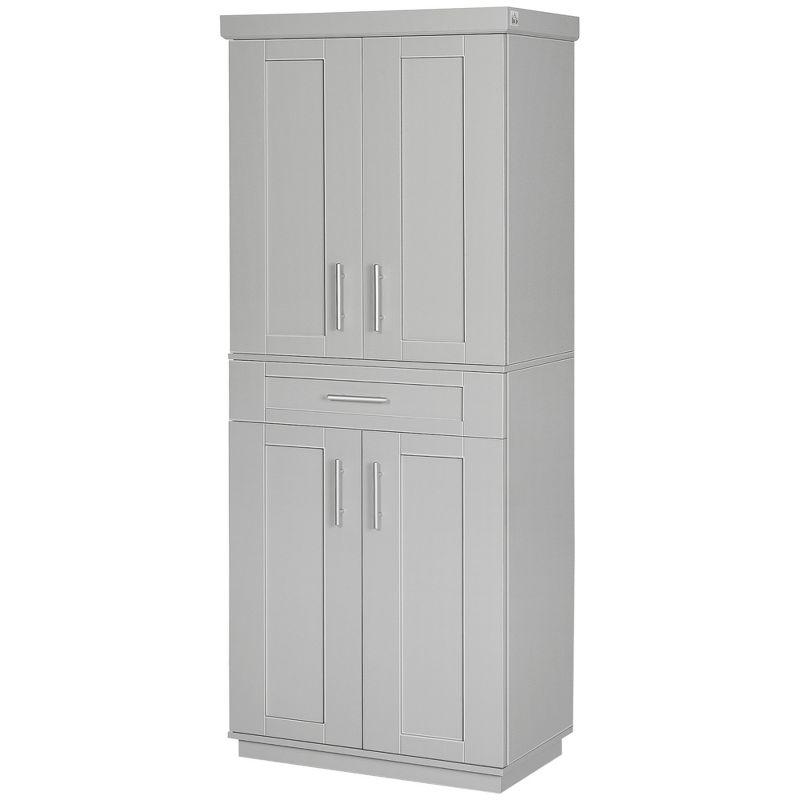 HOMCOM Tall Kitchen Pantry Freestanding Cabinet Cupboard with Doors and Drawer, Adjustable Shelving