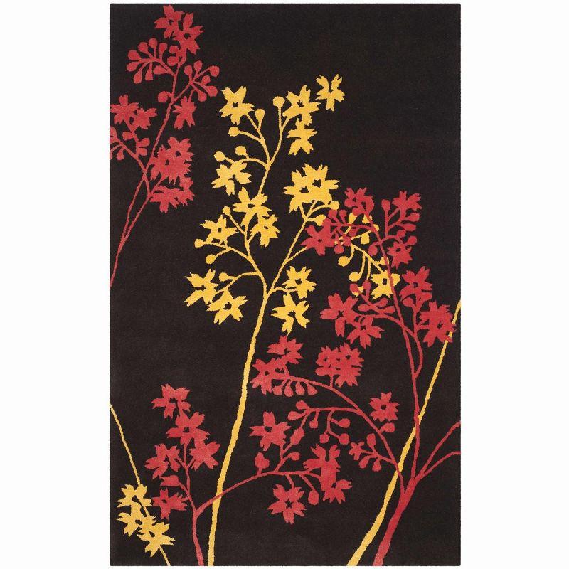 Handmade Brown and Red Floral Wool Area Rug