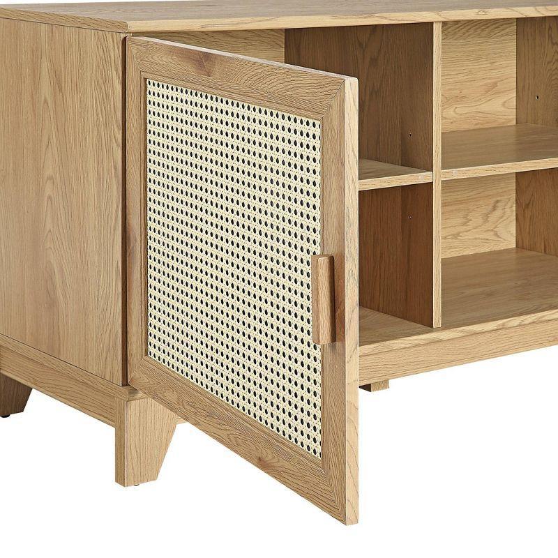 Manhattan Comfort Sheridan Modern 6 Shelf Cane TV Stand for TVs up to 55" Natural: Media Console with Cable Management
