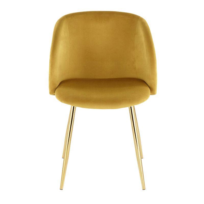 Set of 2 Fran Contemporary Dining Chairs Steel/Velvet Gold/Chartreuse - LumiSource: Padded Bucket Seat, Walnut Legs, Chrome-Plated Finish