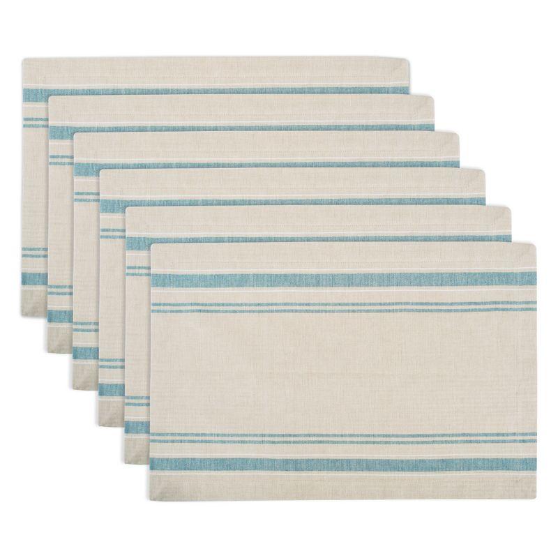 DII French Stripe Placemat Set 6 Piece, Taupe/Teal, 13x19"
