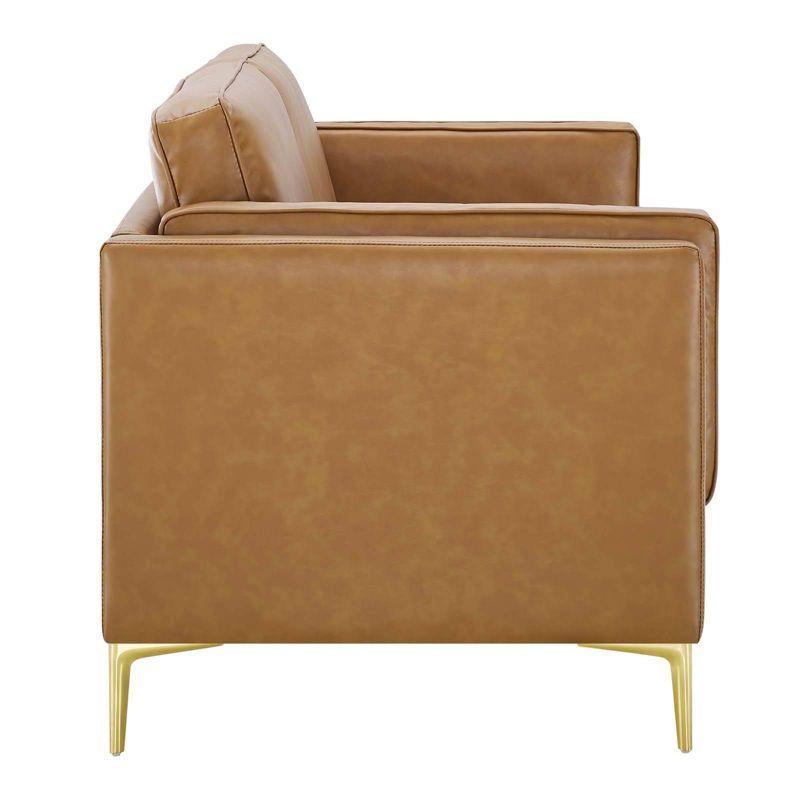 Kaiya Vegan Leather Sofa Tan - Modway: Mid-Century Modern Design, Gold Metal Accents, Dense Foam Padding