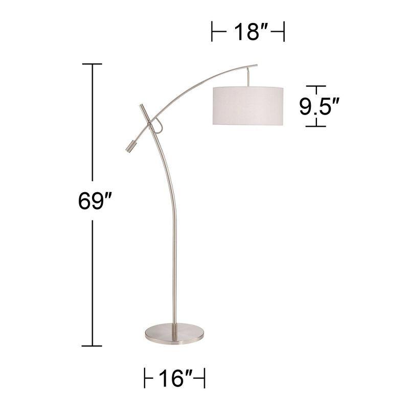 Possini Euro Design Modern Arc Floor Lamp 69" Tall Brushed Steel Adjustable Boom Off White Linen Drum Shade for Living Room Reading Office