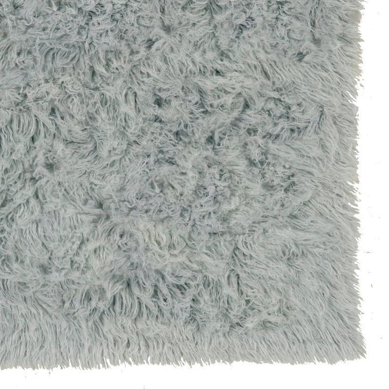 Light Grey Rectangular Handmade Wool Shag Rug