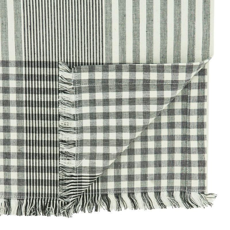 Black and White Cotton Stripe Design Table Runner, 22" x 18"