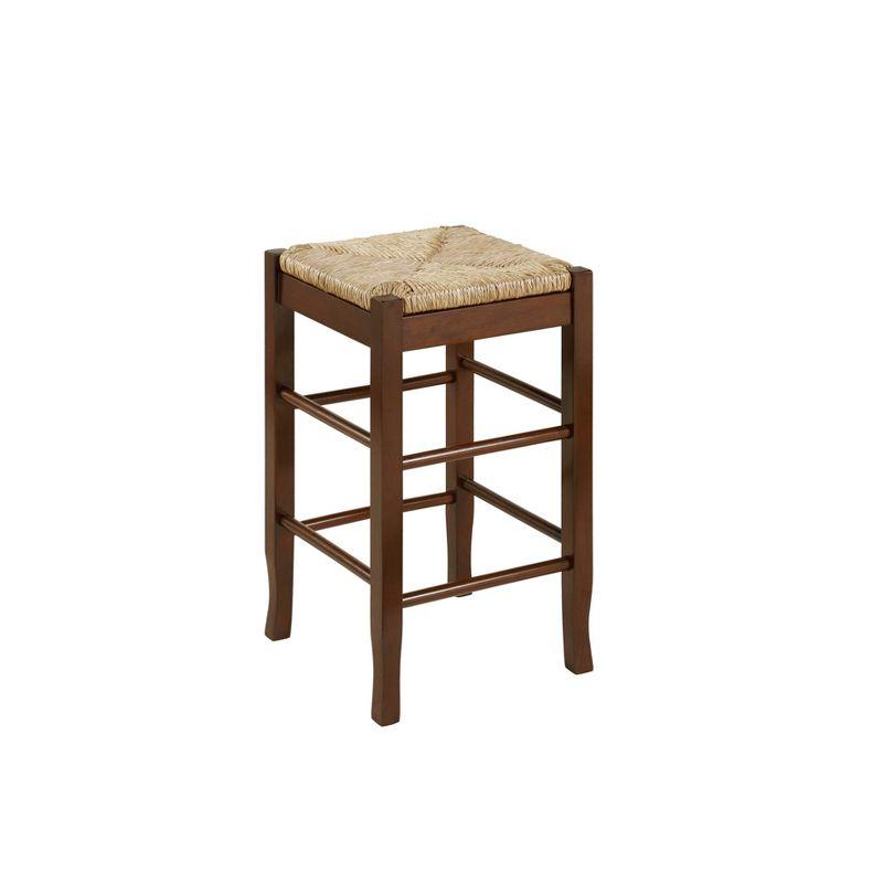 Cappuccino Finish 24" Square Rush Backless Swivel Wood Stool