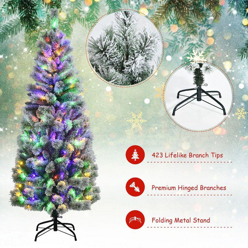 Costway 6FT Pre-Lit Hinged Christmas Tree Snow Flocked w/9 Modes Remote Control Lights