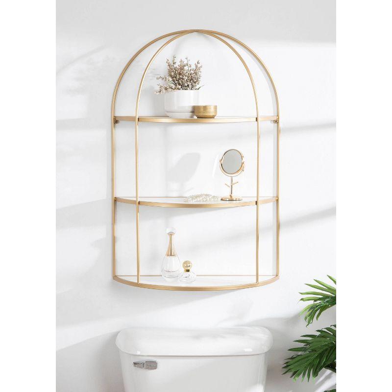 21" x 32" Freade Tiered Decorative Wall Shelf White/Gold - Kate & Laurel All Things Decor: Modern Metal Floating Shelf with Open Storage