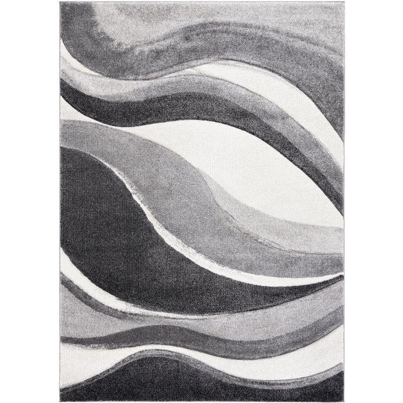 Grey and Ivory Mid-Century Modern Abstract Area Rug