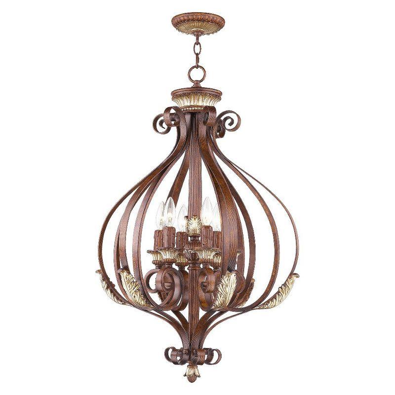 Verona Bronze & Aged Gold Leaf 6-Light LED Chandelier for Indoor/Outdoor