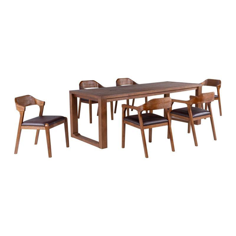 Boraam 7pc Rasmus Extendable Dining Table Set with 2 Side Chairs and 4 Armchairs Chestnut: Modern Faux Leather, Seats 8