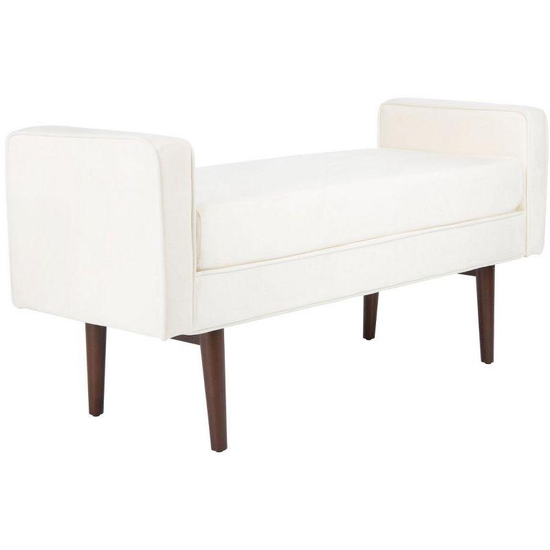 Henri Mid-Century Cream Velvet and Walnut Cushioned Bench