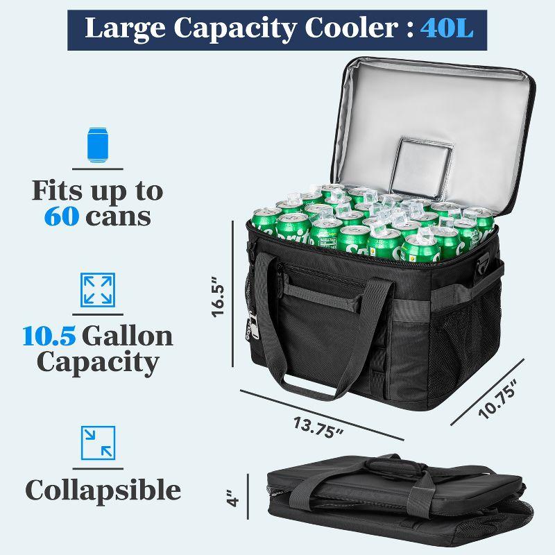 OPUX Soft Sided Cooler Bag, Insulated Collapsible Portable Leakproof with Shoulder Strap, Beach Camping Travel Road Trips (Black, 60 Cans)