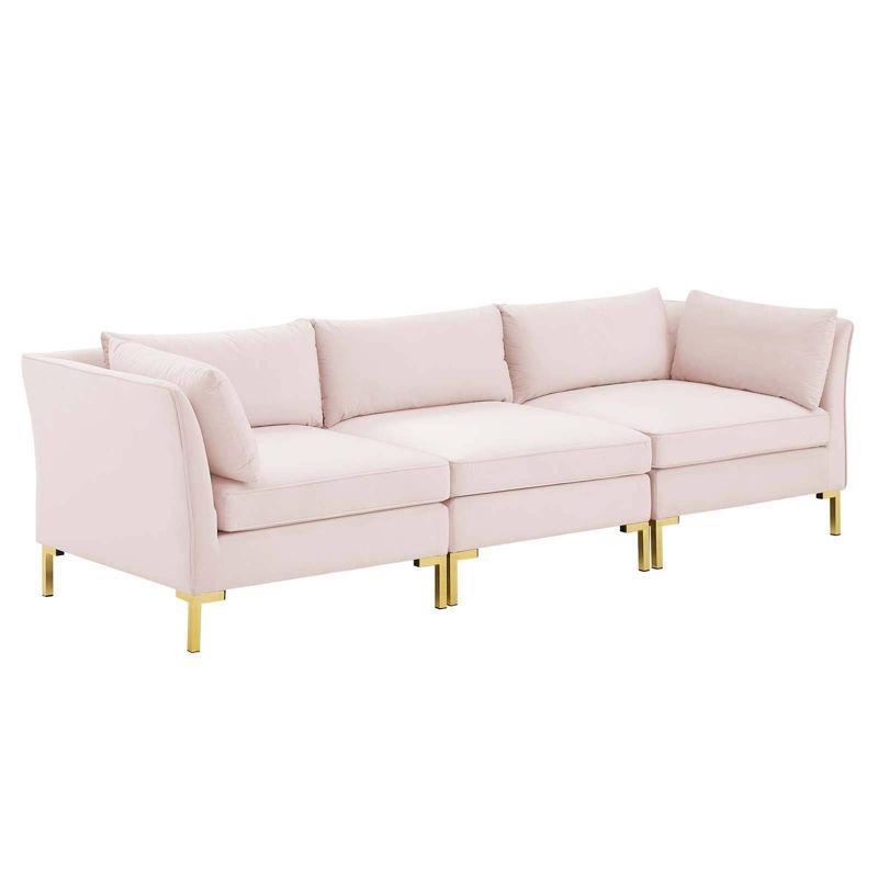 Ardent Performance Velvet Sofa Pink - Modway: Luxurious Upholstered 3-Seater with Gold Metal Legs